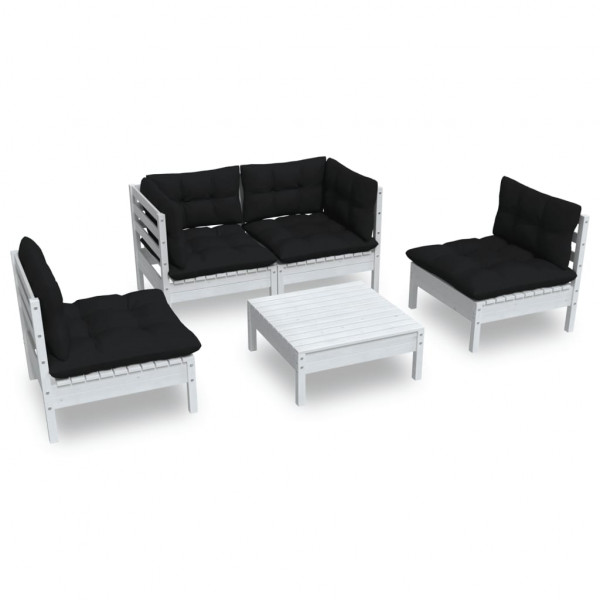 5 pcs conjunto lounge de jardim c/ almofadões pinho maciço M 2