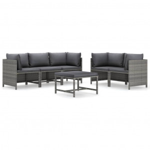 Set de muebles de jardín 6 pzas y cojines ratán sintético gris H
