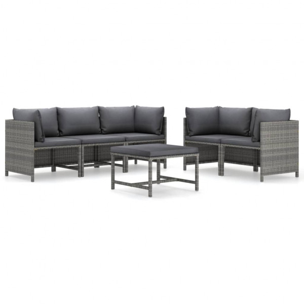 Set de muebles de jardín 6 pzas y cojines ratán sintético gris M 2