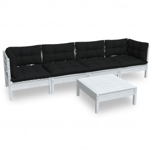 5 pcs conjunto lounge de jardim c/ almofadões pinho maciço H