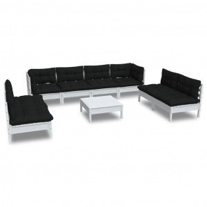 9 pcs conjunto lounge de jardim c/ almofadões pinho maciço H