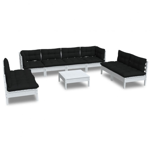 9 pcs conjunto lounge de jardim c/ almofadões pinho maciço M 2
