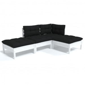 4 pcs conjunto lounge de jardim c/ almofadões pinho maciço H