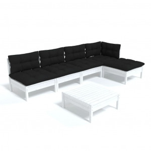 6 pcs conjunto lounge de jardim c/ almofadões pinho branco H