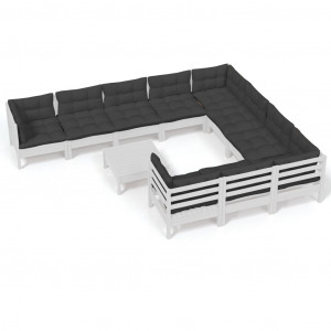 11 pcs conjunto lounge de jardim c/ almofadões pinho branco H