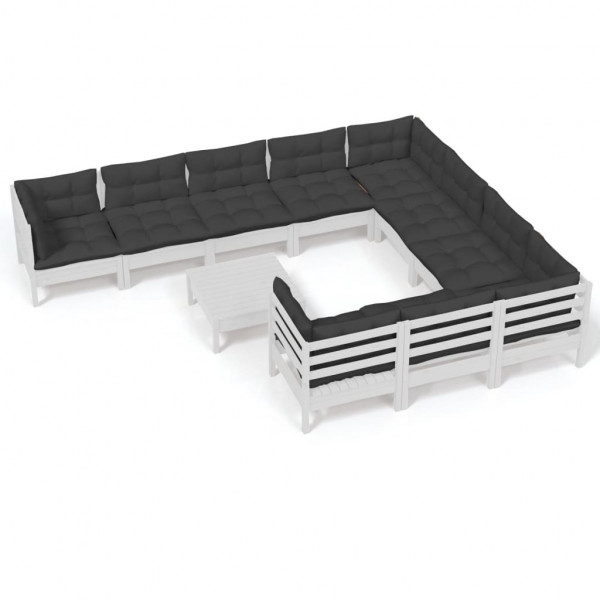 Muebles de jardín 11 pzas y cojines blanco madera de pino M 2