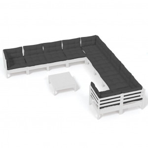 Muebles de jardín 11 pzas y cojines blanco madera de pino H