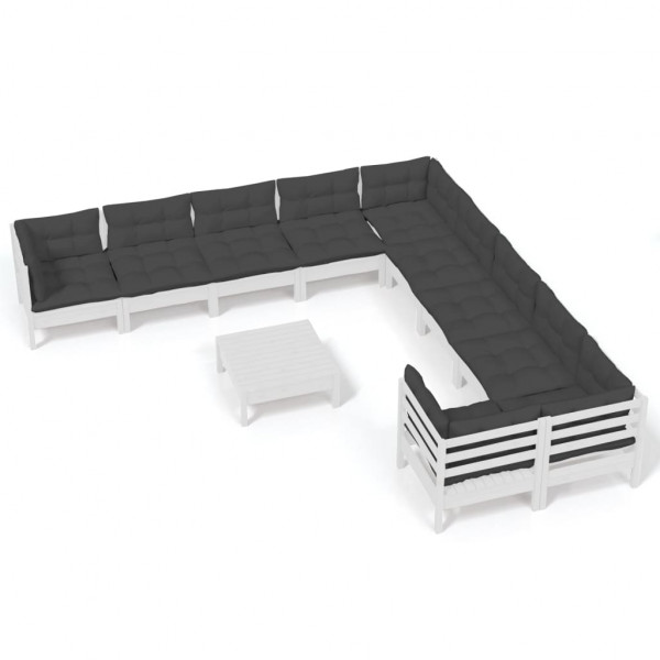 11 pcs conjunto lounge de jardim c/ almofadões pinho branco M 2