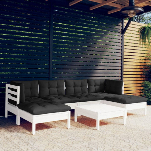 7 pcs conjunto lounge de jardim c/ almofadões pinho branco D
