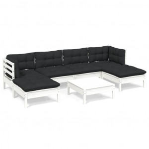 7 pcs conjunto lounge de jardim c/ almofadões pinho branco H