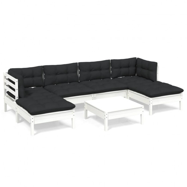 7 pcs conjunto lounge de jardim c/ almofadões pinho branco M 2