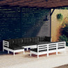 11 pcs conjunto lounge de jardim c/ almofadões pinho branco 1