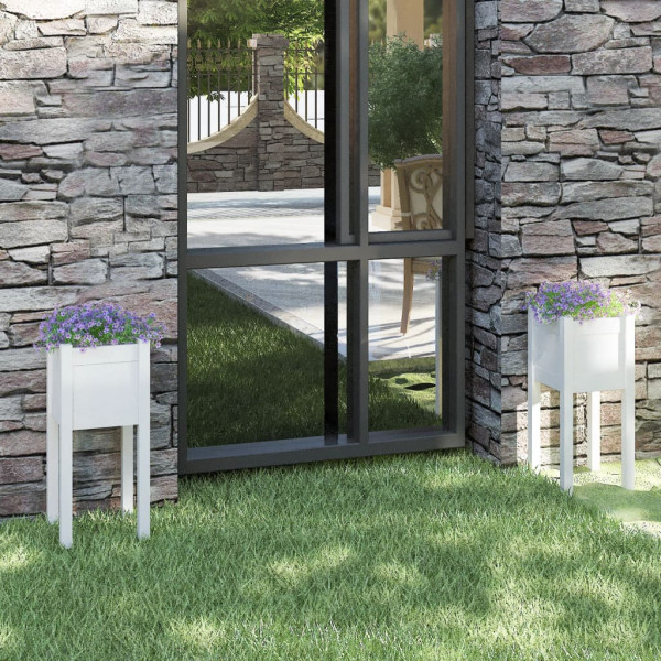 Jardineras 2 uds madera maciza de pino blanco 31x31x70 cm D