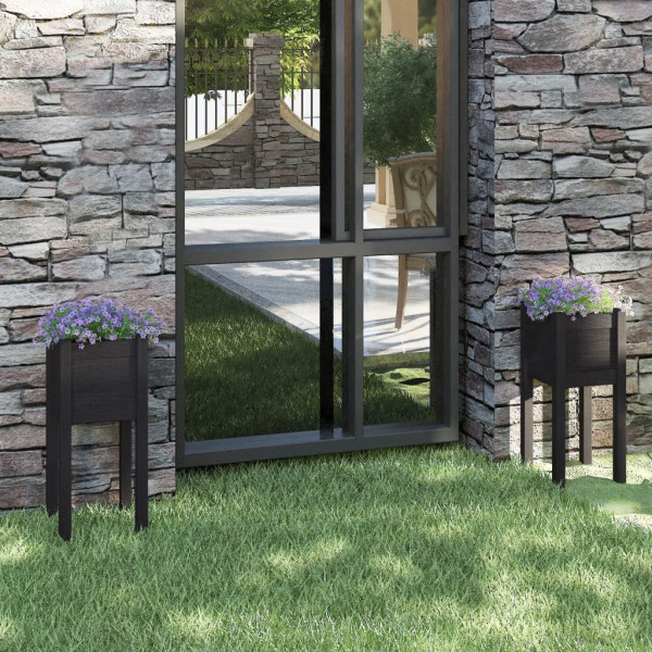Jardineras 2 unidades madera maciza de pino negro 31x31x70 cm D