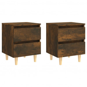 Mesas de cabeceira pernas madeira 2pcs carvalho fumado H