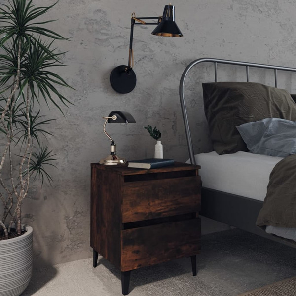 Mesita de noche 2 uds patas de metal roble ahumado 40x35x50 cm D