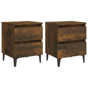 Mesita de noche 2 uds patas de metal roble ahumado 40x35x50 cm H