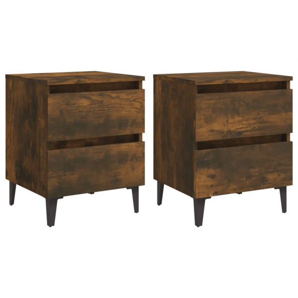 Mesas cabeceiras pernas metal 2pcs 40x35x50cm carvalho fumado M 2