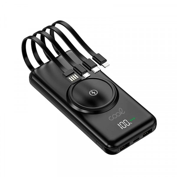 Batería Externa Universal Power Bank 10.000 mAh + Qi Carga Inalámbrica (4 conexiones) Negro D