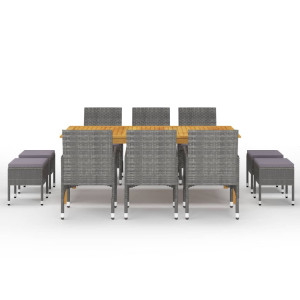 Juego de comedor de jardín de 11 piezas gris H