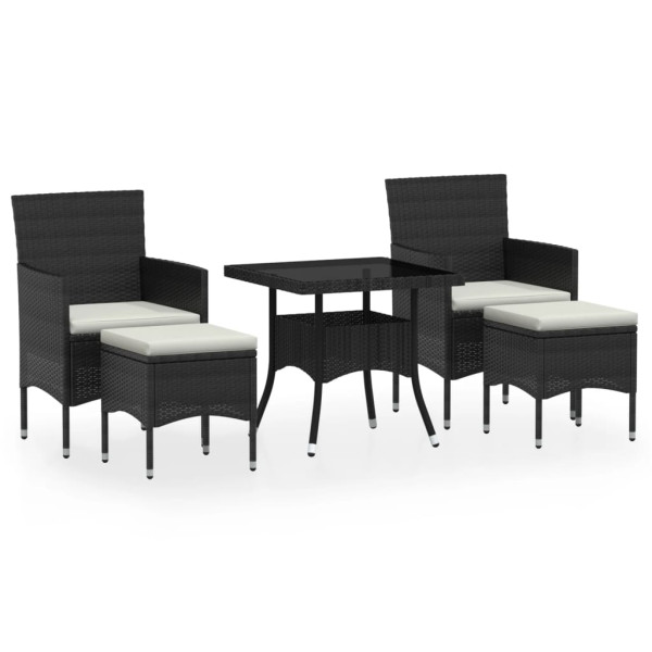 Set comedor jardín 5 pzas ratán sintético vidrio templado negro M 2