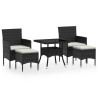 Set comedor jardín 5 pzas ratán sintético vidrio templado negro 2