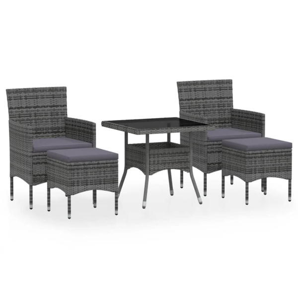 Set comedor jardín 5 pzas ratán sintético vidrio templado gris M 2