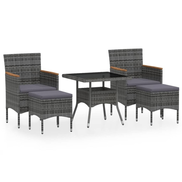 Set comedor jardín 5 pzas ratán sintético vidrio templado gris M 2