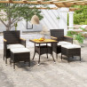 Set comedor jardín 5 pzas ratán sintético y madera acacia negro 1