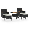 Set comedor jardín 5 pzas ratán sintético y madera acacia negro 2