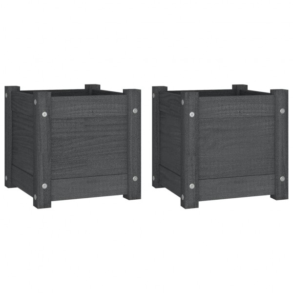 Jardineras 2 uds madera maciza de pino gris 31x31x31 cm D