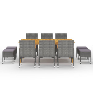 Juego de comedor de jardín de 11 piezas gris H