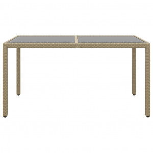 Mesa de jardim 150x90x75 cm vidro temperado e vime PE bege H