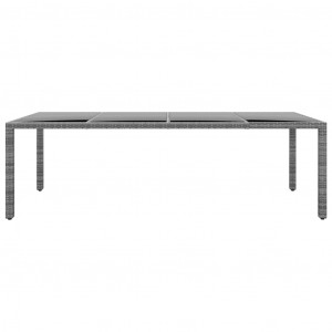 Mesa jardín vidrio templado ratán sintético gris 250x100x75 cm H