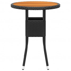 Mesa de jardín madera acacia y ratán sintético negro Ø60x75 cm H