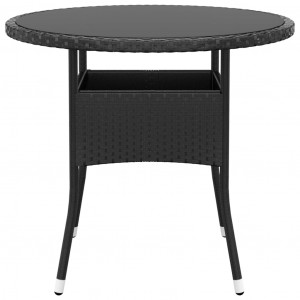 Mesa de jardín vidrio templado ratán sintético negro Ø80x75 cm H