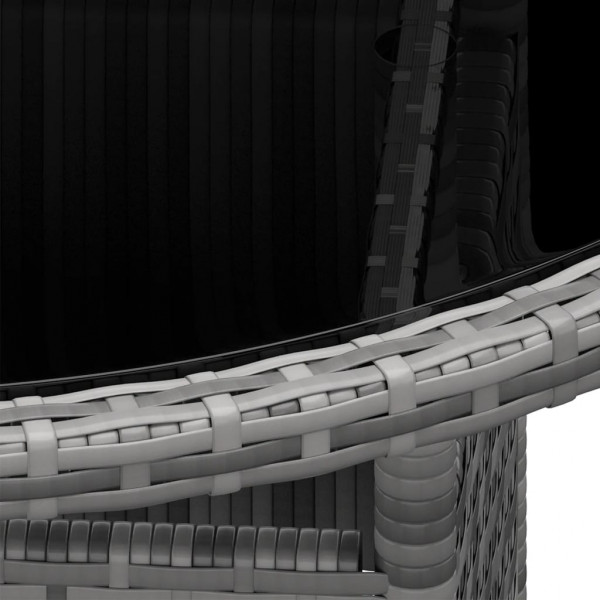 Mesa de jardim Ø80x75 cm vidro temperado e vime PE cinzento M 3