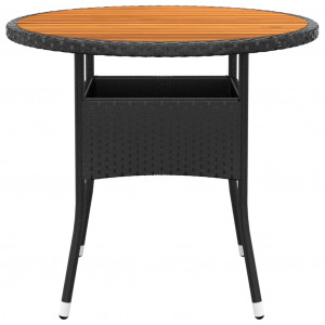 Mesa de jardín madera acacia y ratán sintético negro Ø80x75 cm H