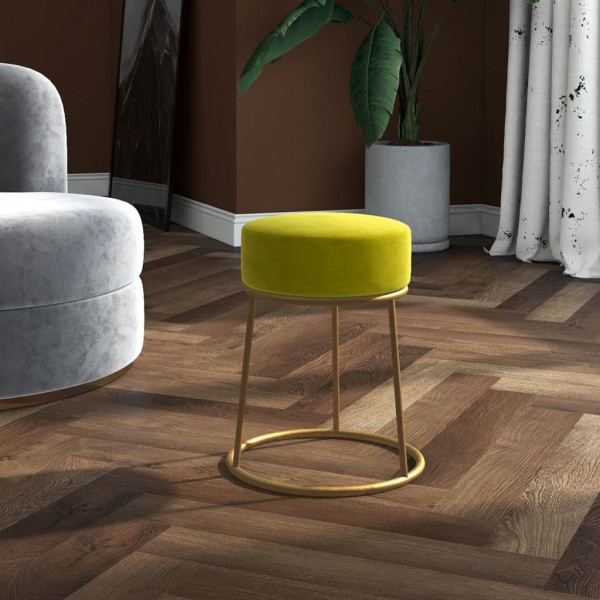 Hocker redondo verde mostaza terciopelo D