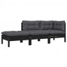 3 pcs conjunto lounge jardim c/ almofadões pinho maciço preto 2