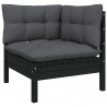 3 pcs conjunto lounge jardim c/ almofadões pinho maciço preto 3