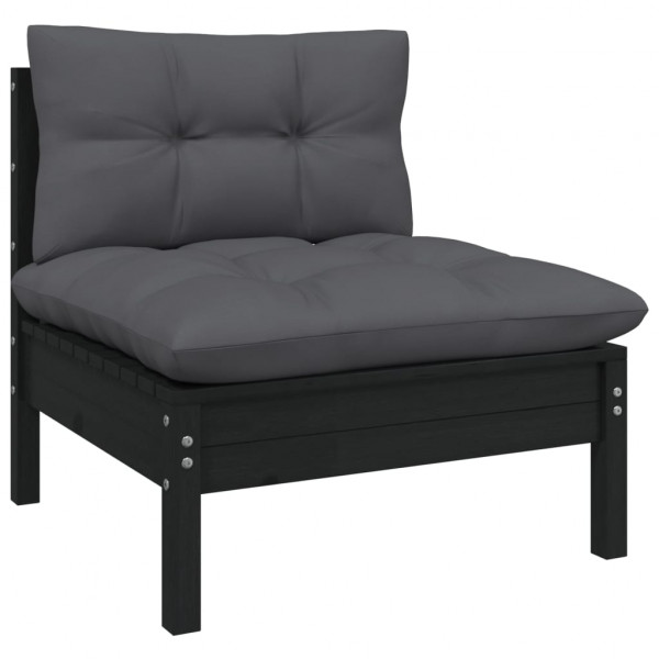 3 pcs conjunto lounge jardim c/ almofadões pinho maciço preto M 4