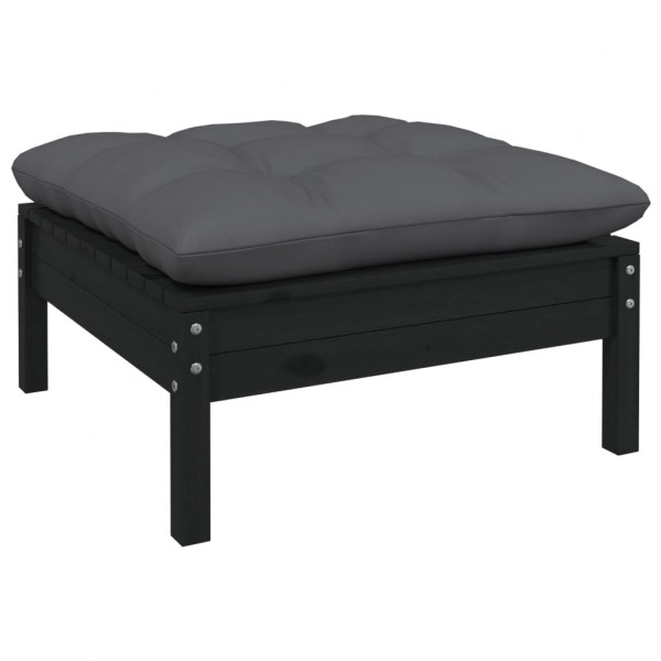 3 pcs conjunto lounge jardim c/ almofadões pinho maciço preto M 5
