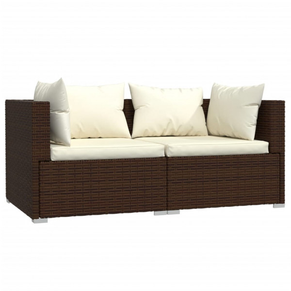Set muebles de jardín 3 pzas y cojines ratán sintético marrón M 3