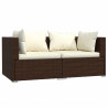 3 pcs conjunto lounge jardim c/ almofadões vime PE castanho 3
