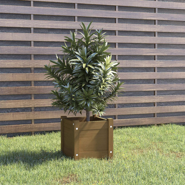 Jardinera de madera maciza de pino marrón 31x31x31 cm D