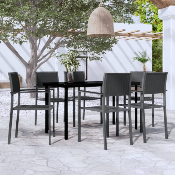 7 pcs conjunto de jantar para jardim preto D