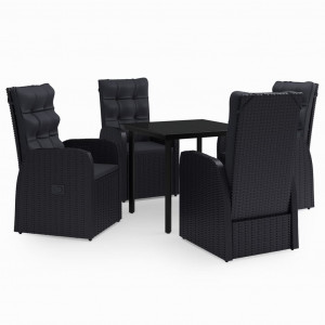 5 pcs conjunto de jantar p/ jardim c/ almofadões preto H