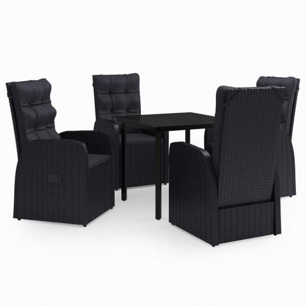 5 pcs conjunto de jantar p/ jardim c/ almofadões preto M 2