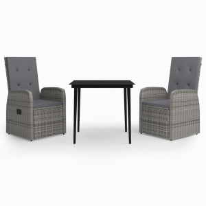 3 pcs conjunto de jantar para jardim com almofadões cinzento H